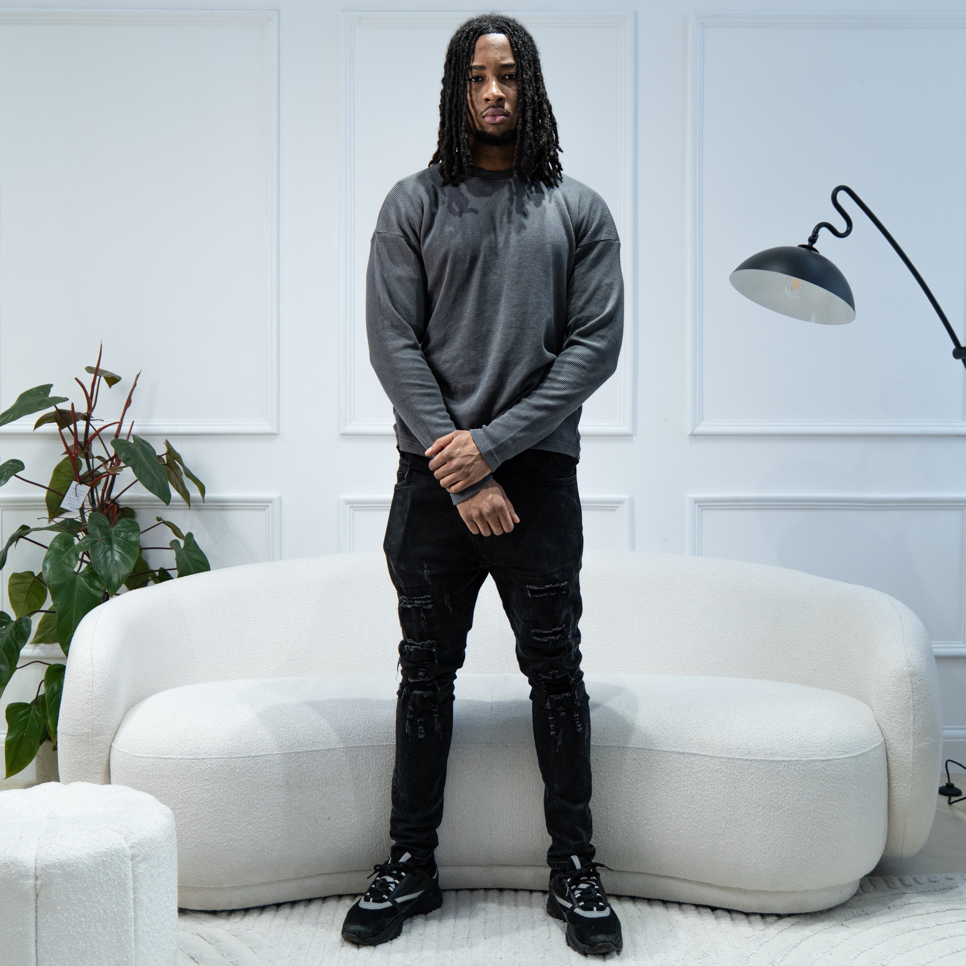 Waffle Knit Long Sleeve — Grey